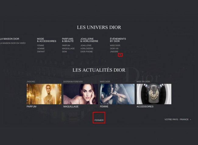 Dior.com - menu principal