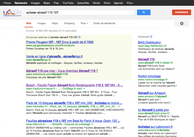 Google.fr - recherche "acheter abrasif 115 107"