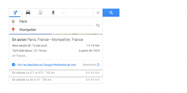 Google Maps : service de vente de billets d'avion