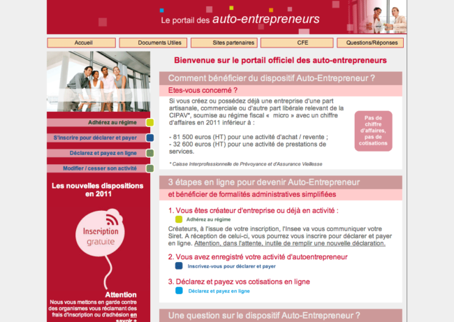 01 - Accueil du site lautoentrepreneur.fr