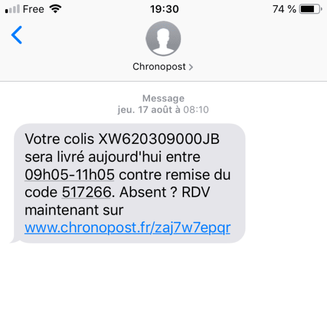 SMS automatique de Chronopost